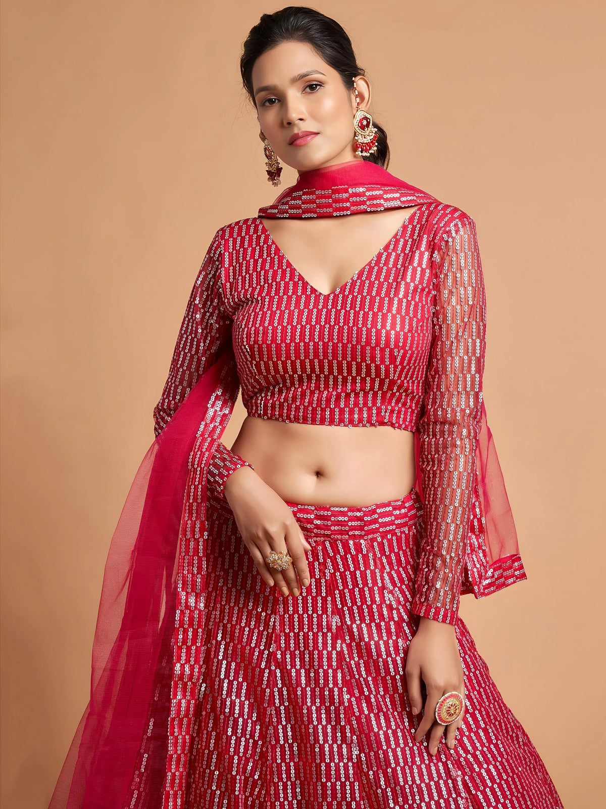 Stunning Pink Sequins Net Reception Wear Plus Size Lehenga Choli