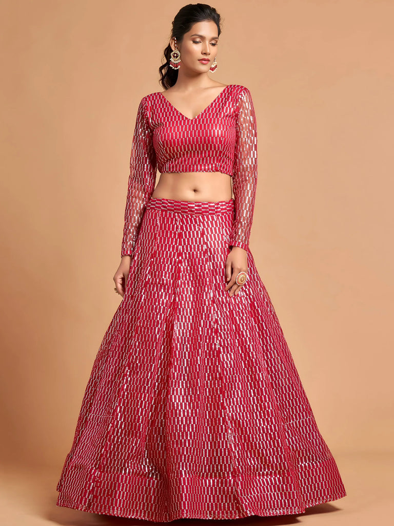 Stunning Pink Sequins Net Reception Wear Plus Size Lehenga Choli