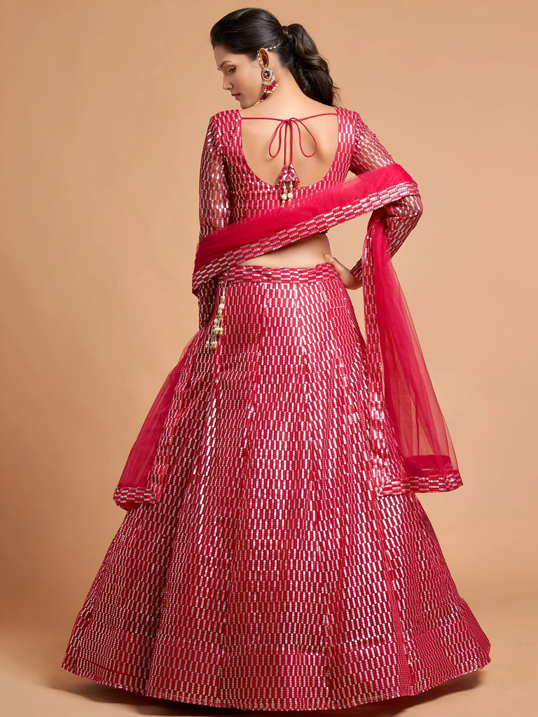 Stunning Pink Sequins Net Reception Wear Plus Size Lehenga Choli
