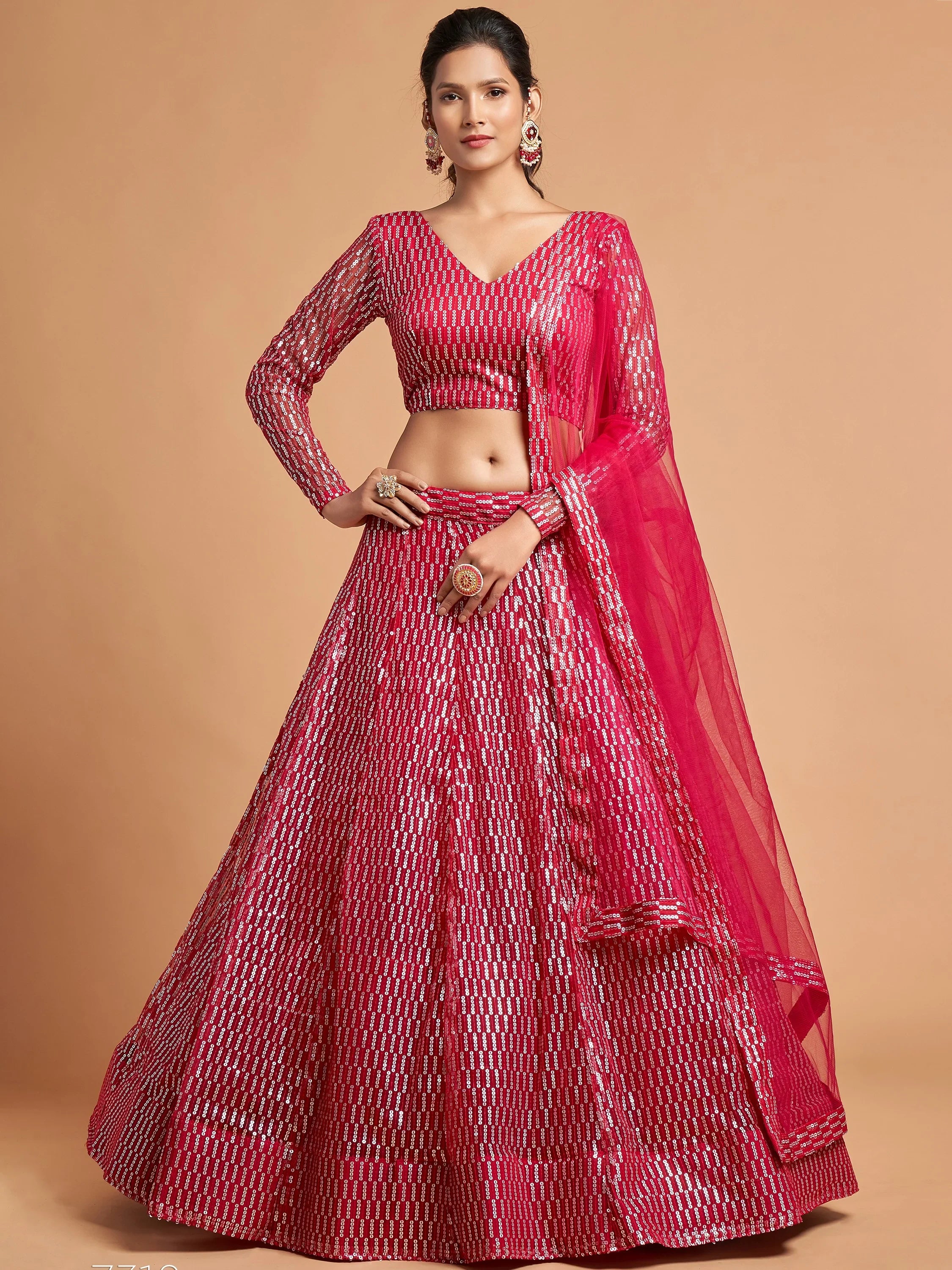 Stunning Pink Sequins Net Reception Wear Plus Size Lehenga Choli
