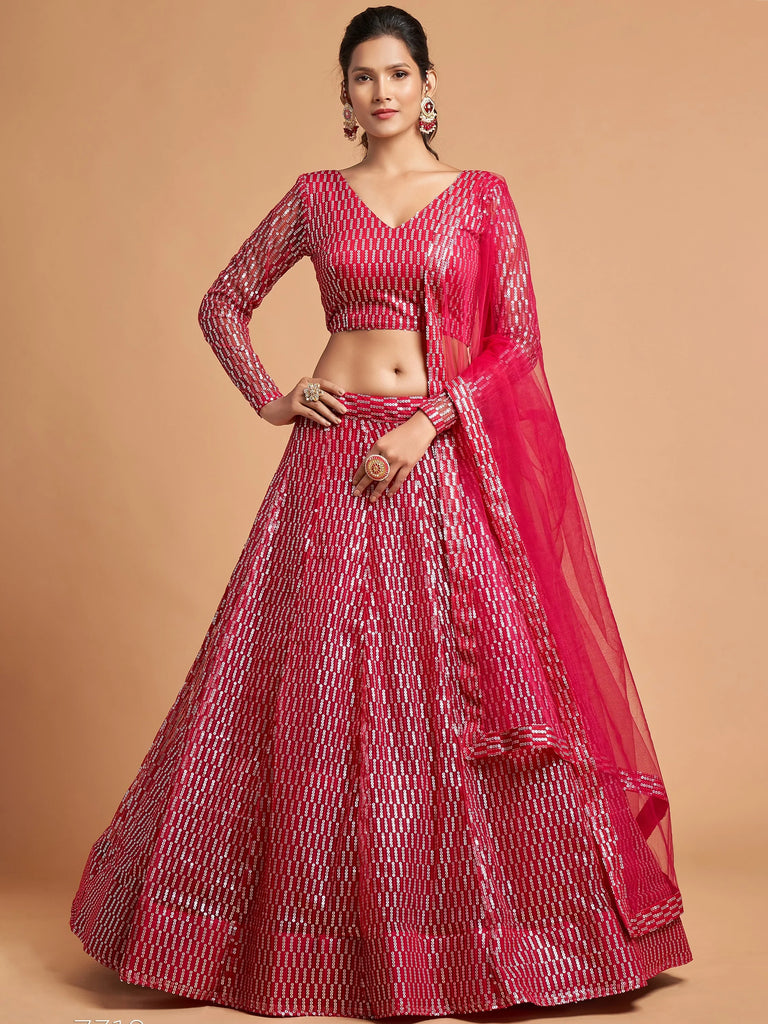 Stunning Pink Sequins Net Reception Wear Plus Size Lehenga Choli