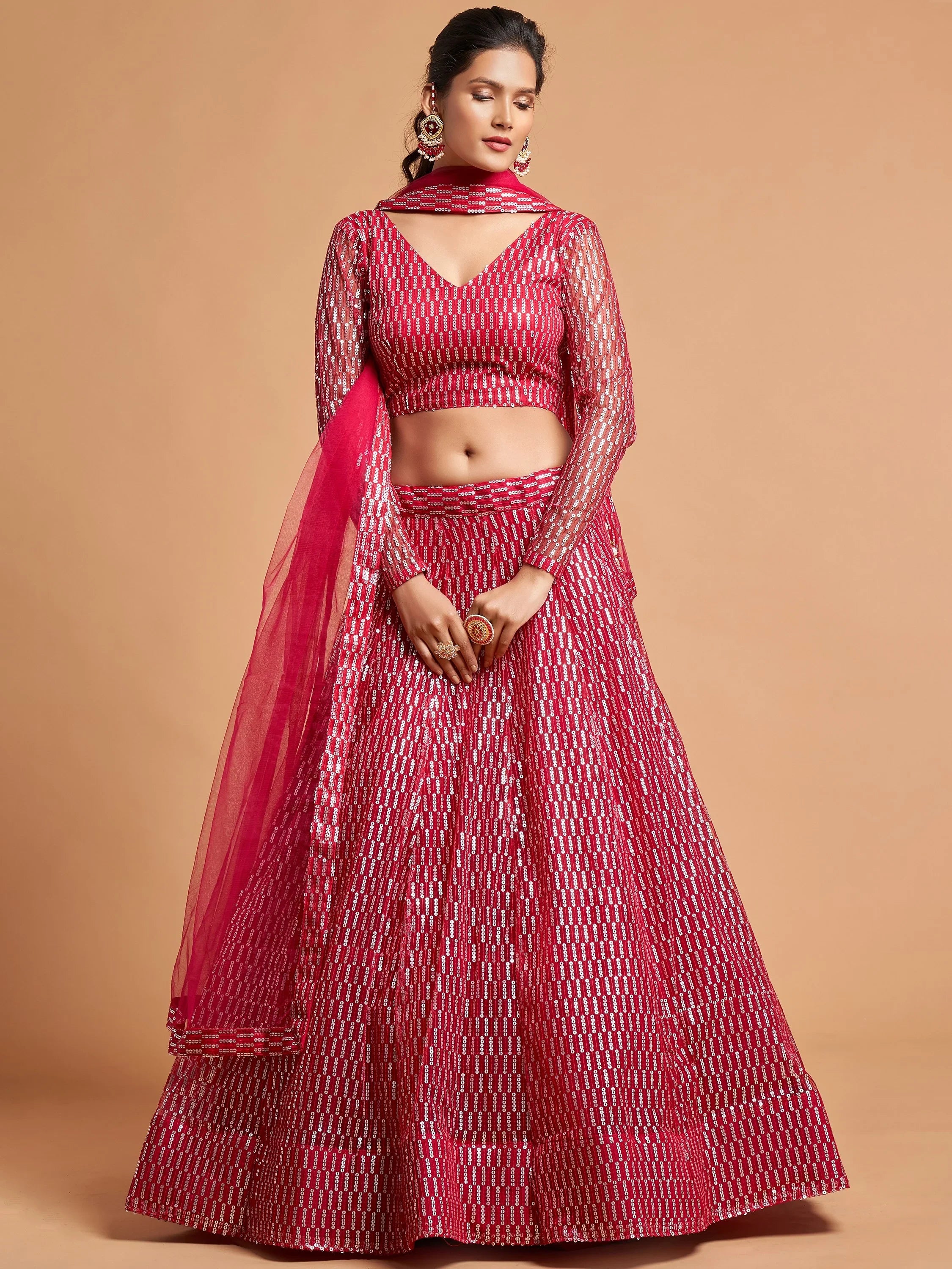 Stunning Pink Sequins Net Reception Wear Plus Size Lehenga Choli