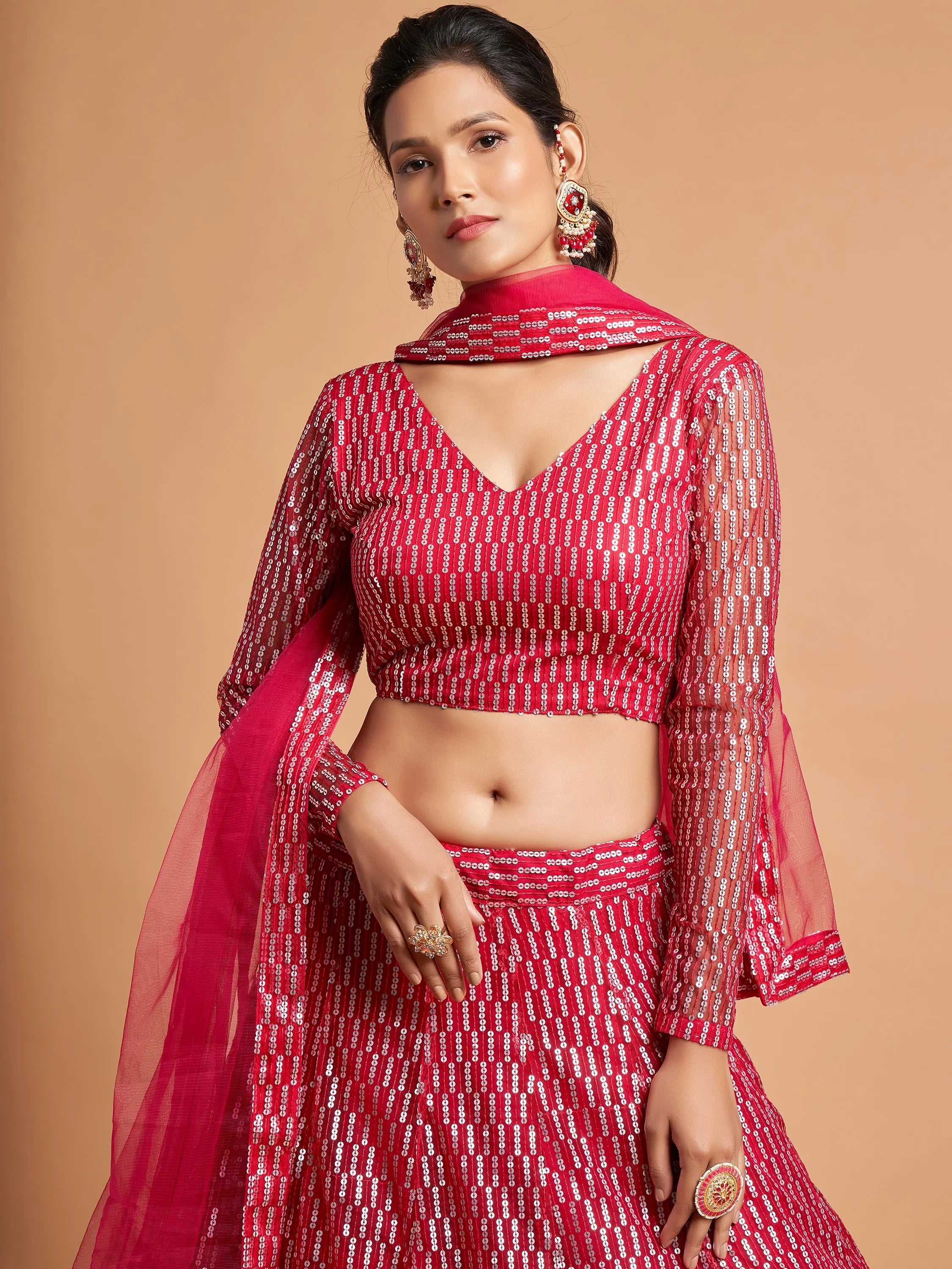 Stunning Pink Sequins Net Reception Wear Plus Size Lehenga Choli