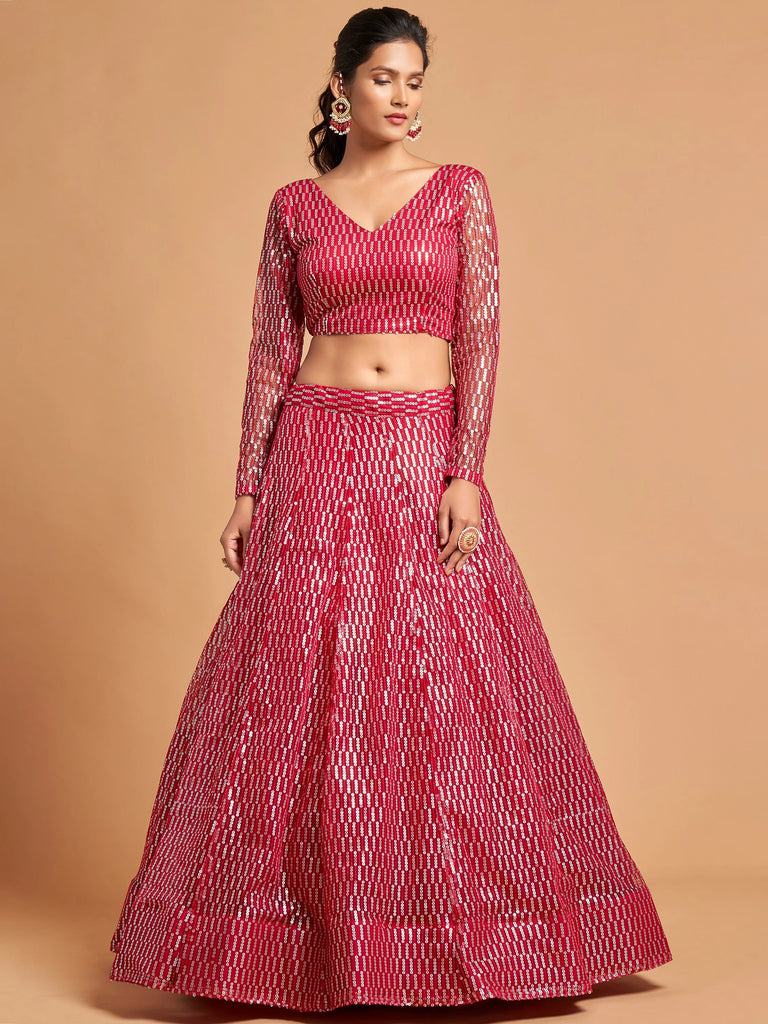 Stunning Pink Sequins Net Reception Wear Plus Size Lehenga Choli