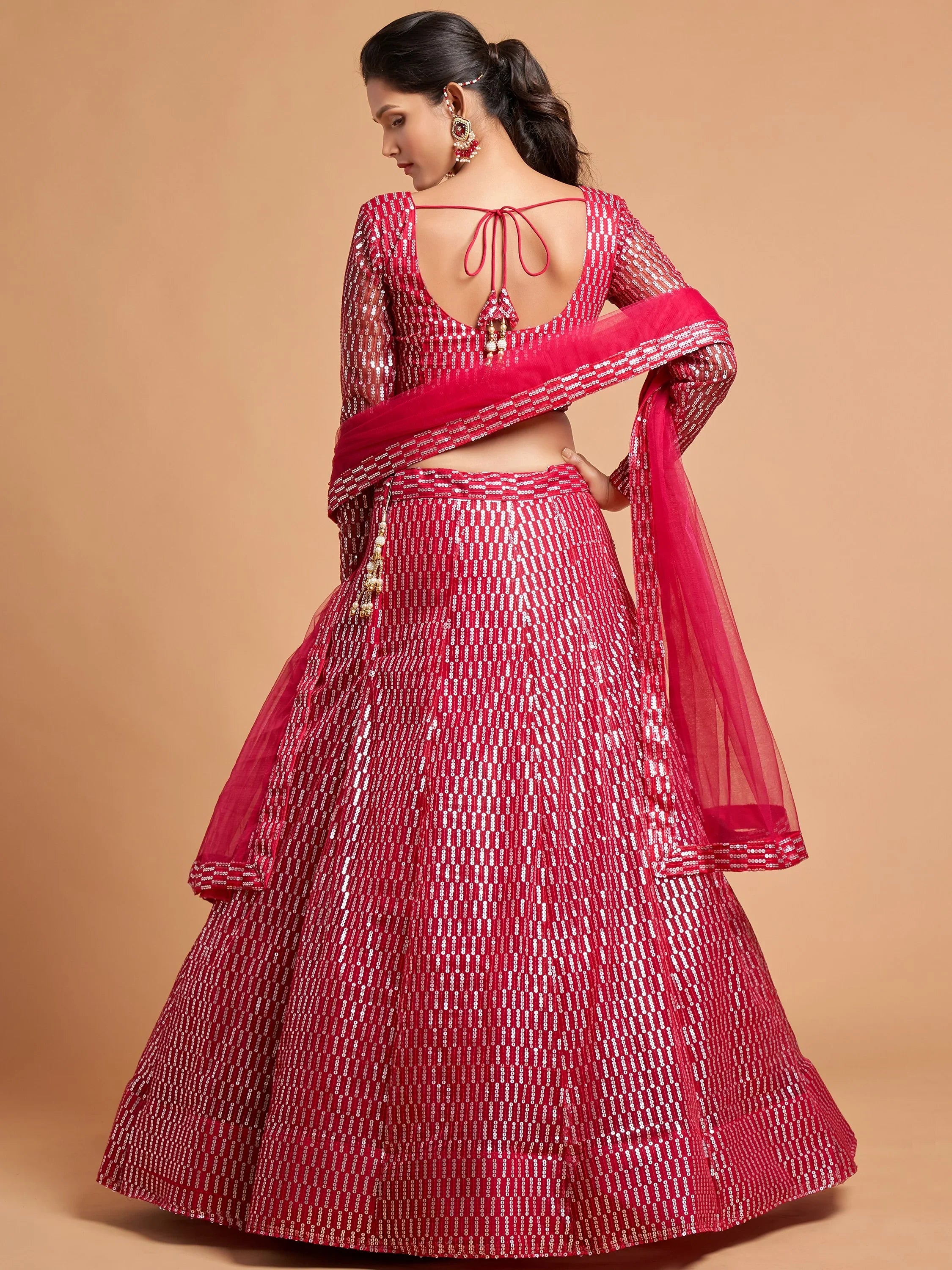 Stunning Pink Sequins Net Reception Wear Plus Size Lehenga Choli