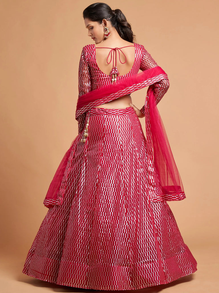 Stunning Pink Sequins Net Reception Wear Plus Size Lehenga Choli