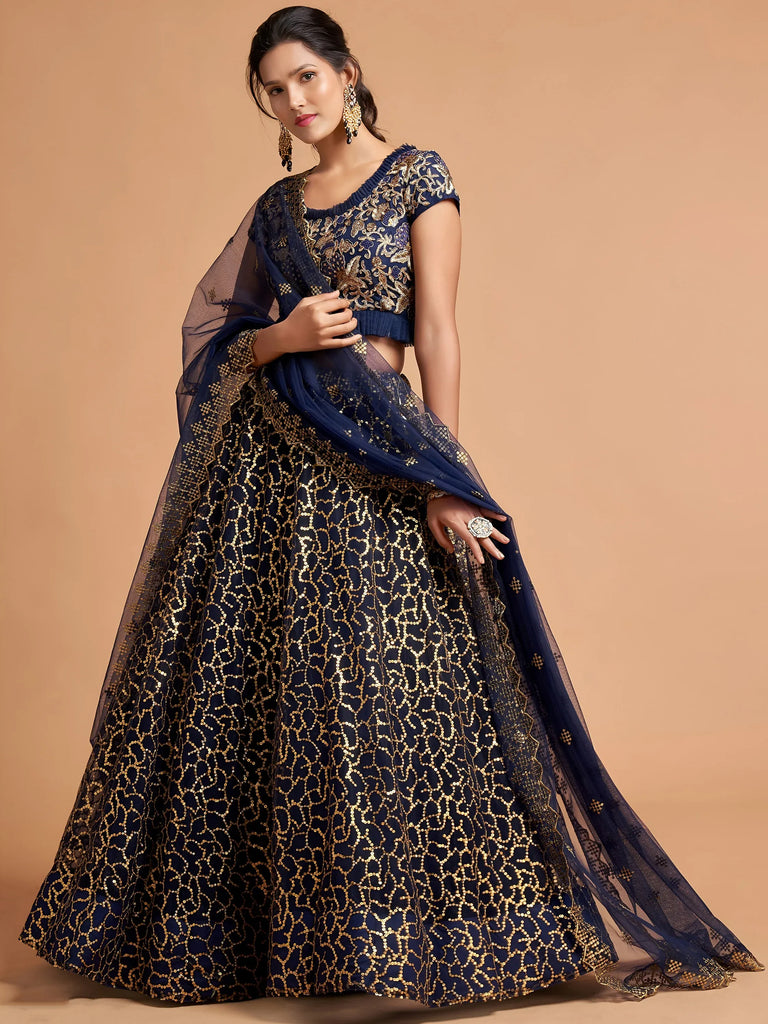 Marvelous Blue Sequins Net Party Wear Plus Size Lehenga Choli