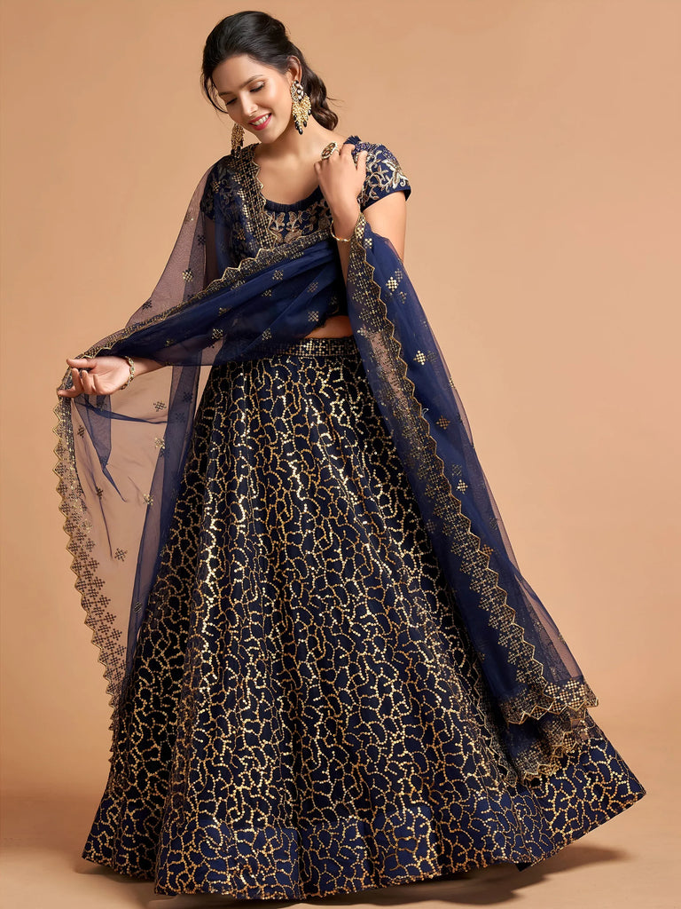 Marvelous Blue Sequins Net Party Wear Plus Size Lehenga Choli