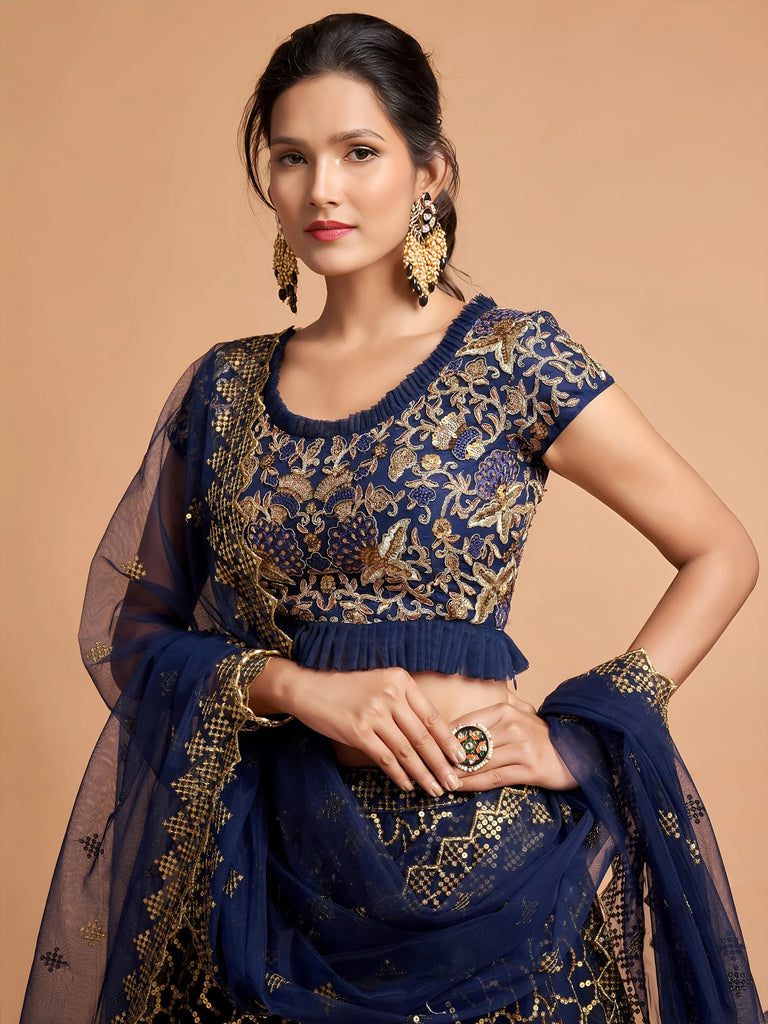 Marvelous Blue Sequins Net Party Wear Plus Size Lehenga Choli
