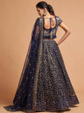 Navy Blue Thread Embroidered Net Wedding Wear Lehenga Choli