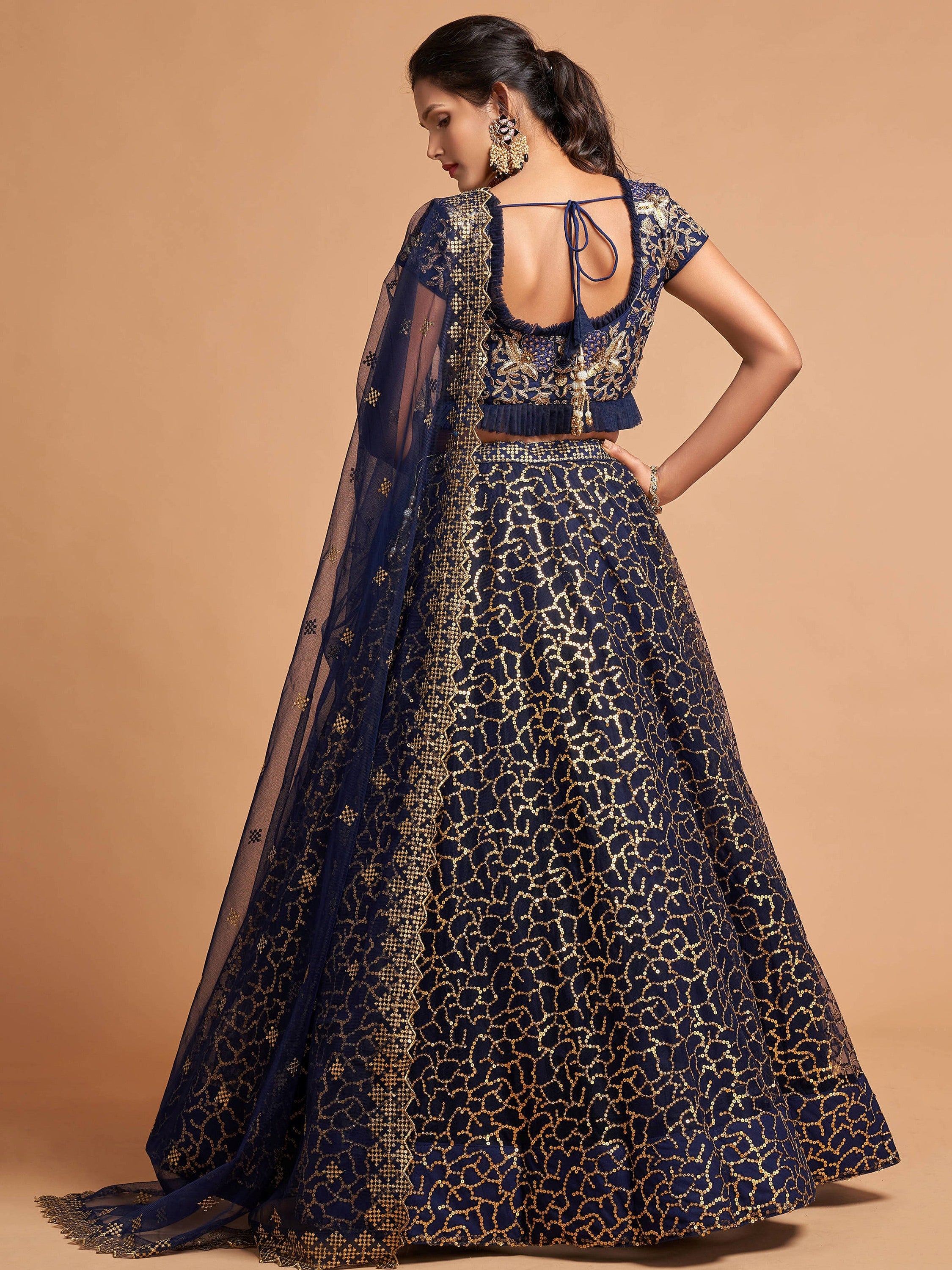 Marvelous Blue Sequins Net Party Wear Plus Size Lehenga Choli