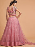 Blush Pink Dori Thread Embroidered Net Wedding Lehenga Choli