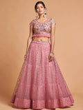 Blush Pink Dori Thread Embroidered Net Wedding Lehenga Choli