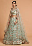 Pista Green Dori Thread Embroidered Net Wedding Lehenga Choli