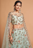 Pista Green Dori Thread Embroidered Net Wedding Lehenga Choli