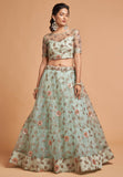 Pista Green Dori Thread Embroidered Net Wedding Lehenga Choli