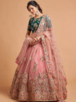 Peach Thread Embroidered Net Party Wear Lehenga Choli