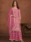 Enchanting Pink Embroidered Georgette Festival Wear Sharara Suit