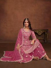 Enchanting Pink Embroidered Georgette Festival Wear Sharara Suit