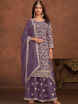 Precious Lavender Embroidered Georgette Function Wear Sharara Suit