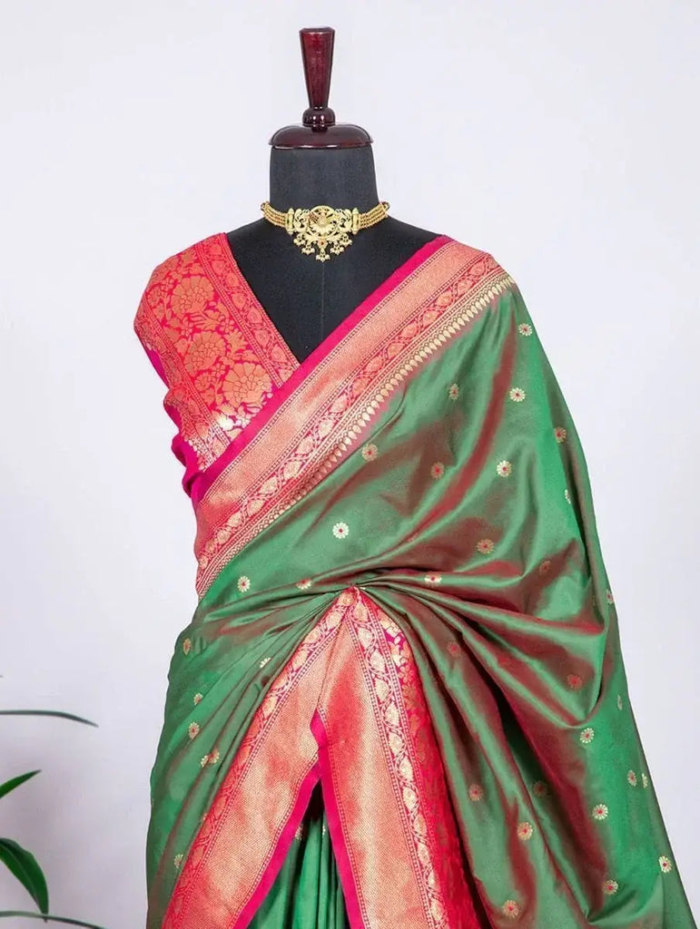 Memorable Green Banarasi Silk Zari Weaving Work Wedding Wear Saree