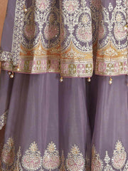 Endearing Dusty Purple Thread Embroidered Chinon Palazzo Suit