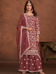 Elegant Dusty Pink Embroidered Georgette Festival Wear Sharara Suit