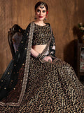 Black Zari Embroidery Raw Silk Wedding Lehenga Choli With Dupatta