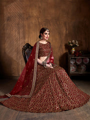 Gorgeous Maroon Sequins Silk Party Wear Plus Size Lehenga Choli 
