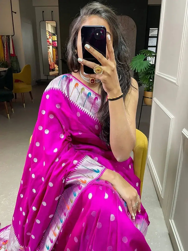 Hypnotic Rani Pink Zari Weaved Viscose Festive Wear Saree With Blouse