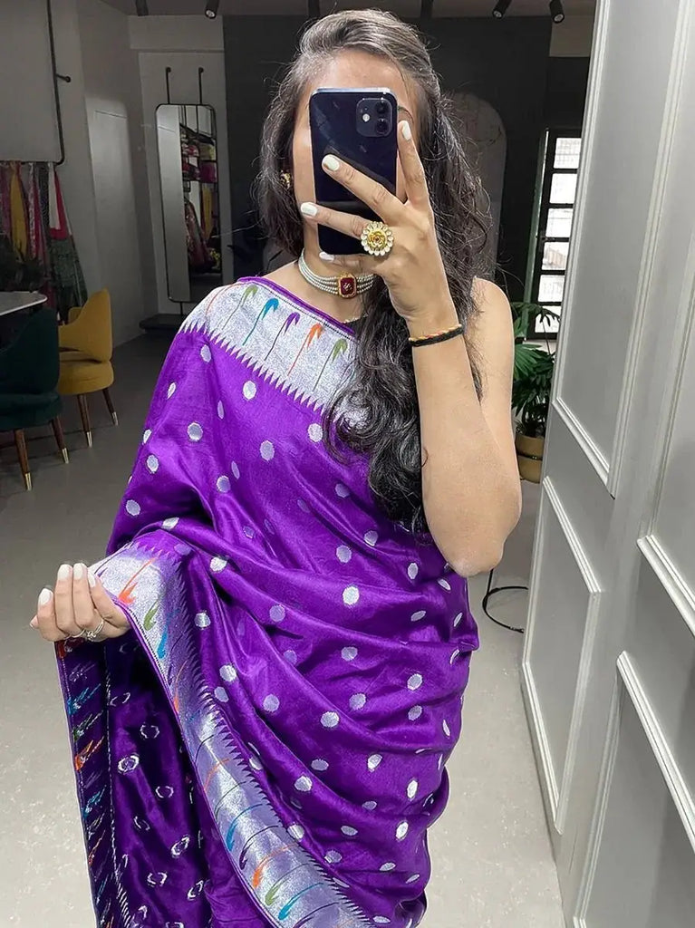 Exquisite Purple Zari Weaved Viscose Marriage Wear Saree With Blouse