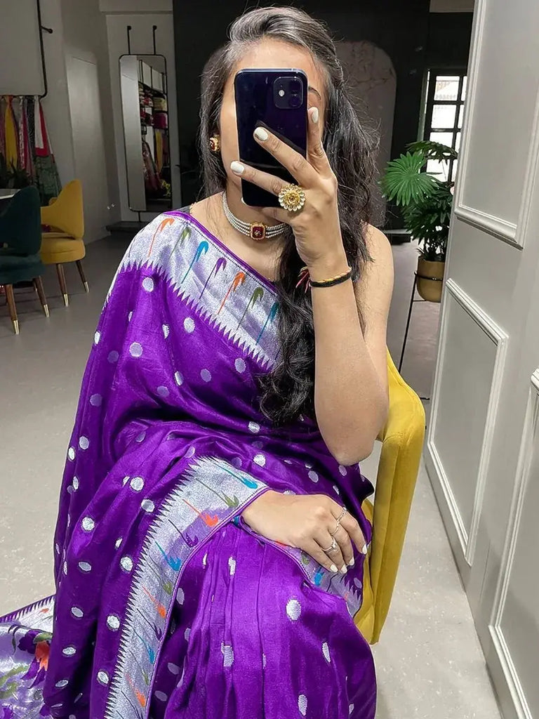 Exquisite Purple Zari Weaved Viscose Marriage Wear Saree With Blouse