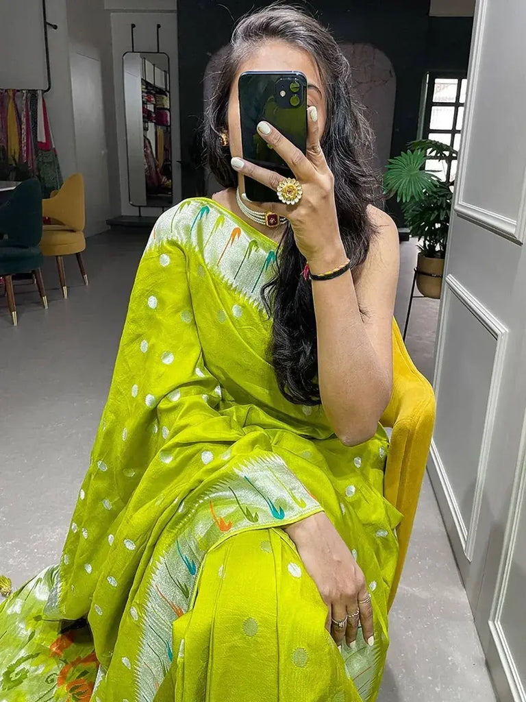 Charismatic Green Zari Weaved Viscose Marriage Wear Saree With Blouse