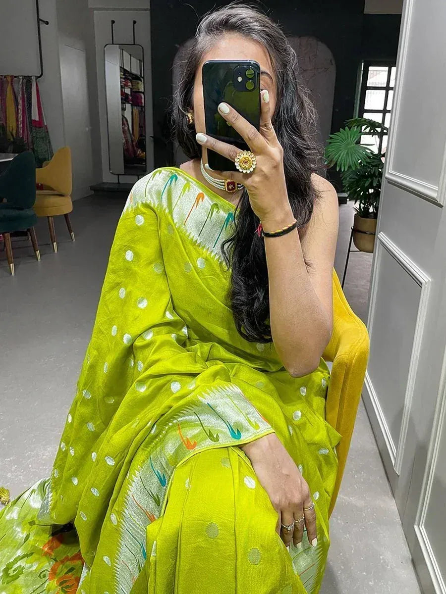 Charismatic Green Zari Weaved Viscose Marriage Wear Saree With Blouse