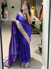 Attractive Blue Zari Weaving Jacquard Silk Reception Wear Saree