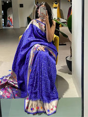 Attractive Blue Zari Weaving Jacquard Silk Reception Wear Saree
