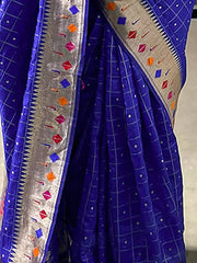 Attractive Blue Zari Weaving Jacquard Silk Reception Wear Saree
