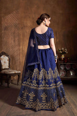 Navy Blue Zari Embroidery Art Silk Bridal Lehenga Choli With Dupatta