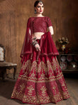 Adoring Maroon Embroidered Silk Bridesmaid Plus Size Lehenga Choli