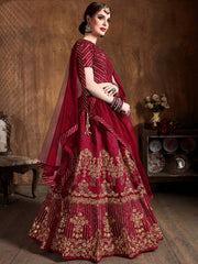 Adoring Maroon Embroidered Silk Bridesmaid Plus Size Lehenga Choli