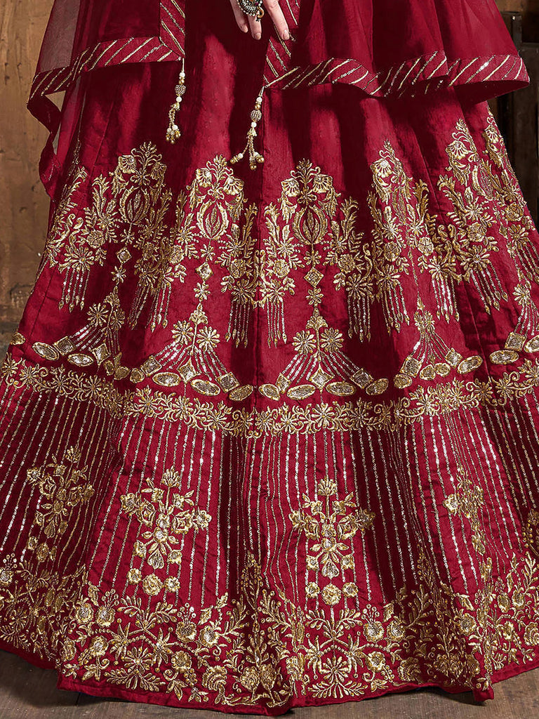 Adoring Maroon Embroidered Silk Bridesmaid Plus Size Lehenga Choli