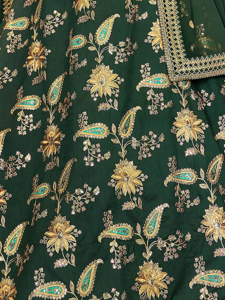 Prodigious Green Thread Embroidery Art Silk Wedding Lehenga Choli