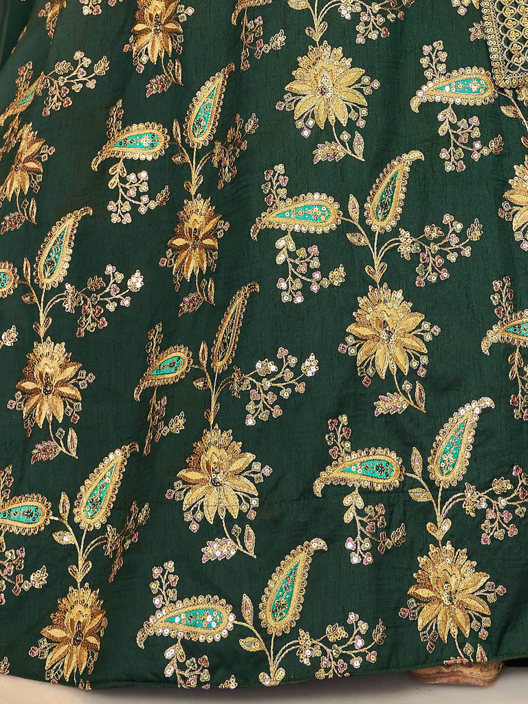 Prodigious Green Thread Embroidery Art Silk Wedding Lehenga Choli