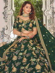Prodigious Green Thread Embroidery Art Silk Wedding Lehenga Choli