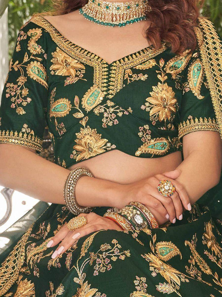 Prodigious Green Thread Embroidery Art Silk Wedding Lehenga Choli