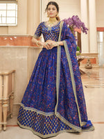 Wondrous Blue Digital Printed Organza Engagement Wear Lehenga Choli