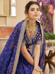 Wondrous Blue Digital Printed Organza Engagement Wear Lehenga Choli