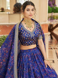 Wondrous Blue Digital Printed Organza Engagement Wear Lehenga Choli