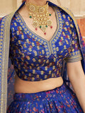 Wondrous Blue Digital Printed Organza Engagement Wear Lehenga Choli