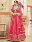 Phenomenal Pink Floral Printed Organza Reception Wear Lehenga Choli